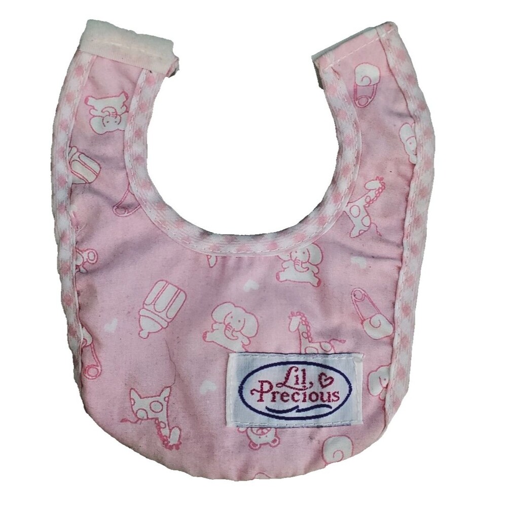 Lil' Precious Baby Doll Bib Pink Animal Pattern Hook and Loop Closure Toy...